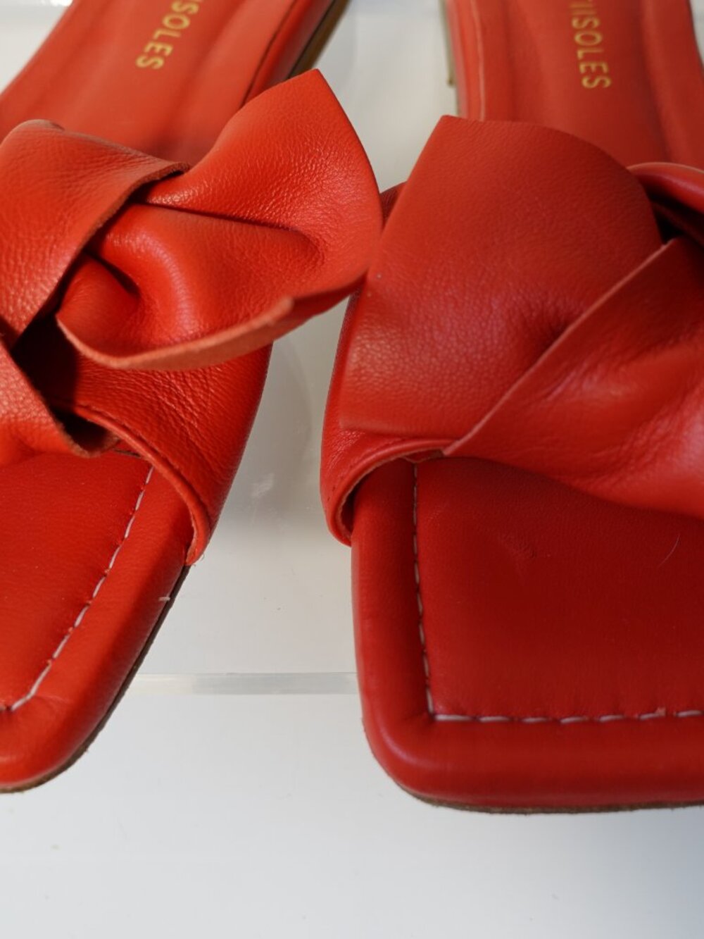 Beautiisoles vibrant red leather slide sandals Size 8 - Picture 2 of 4